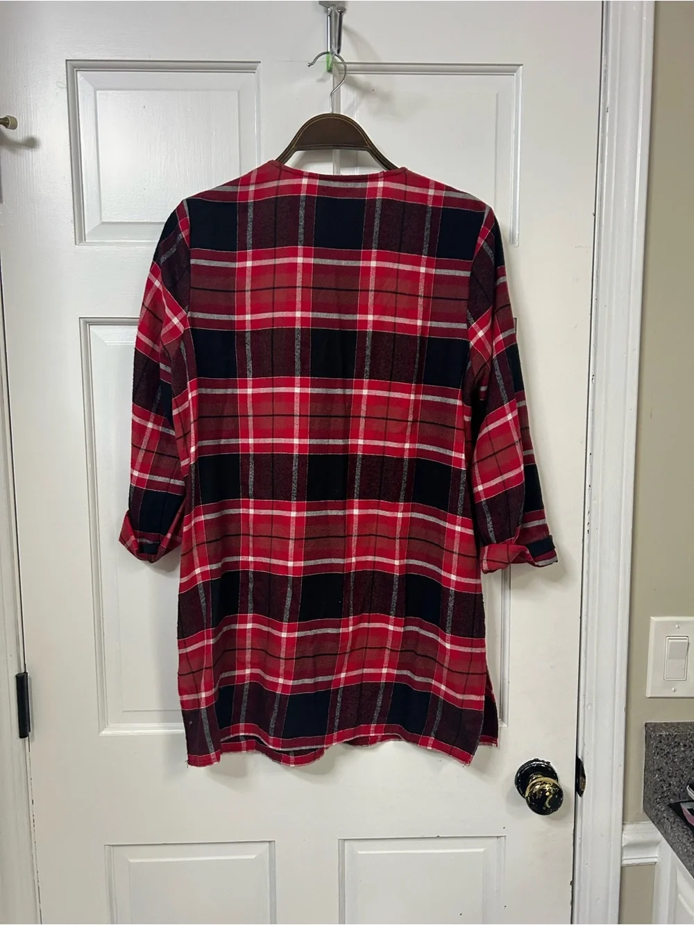 Michael Kors Red and Black Plaid V-Neck Tunic